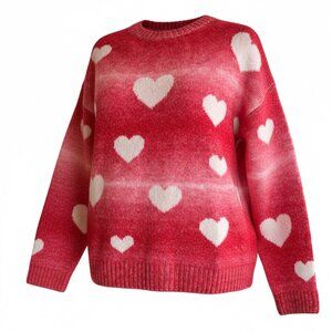 NWT Heart Print Ombre Sweater Pink/Red Size Medium